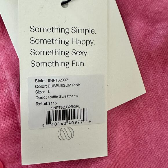 Something Navy Womens Taylor Ruffle Sweatpants Paperbag Crop Wide Pink Terry L - Picture 7 of 12
